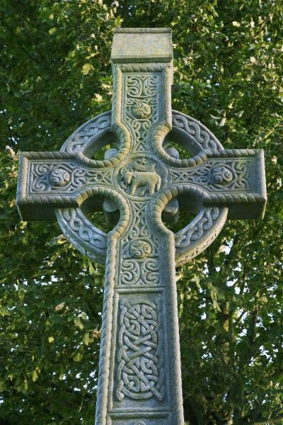 Ireland, Roscommon Celtic cross outside a Church